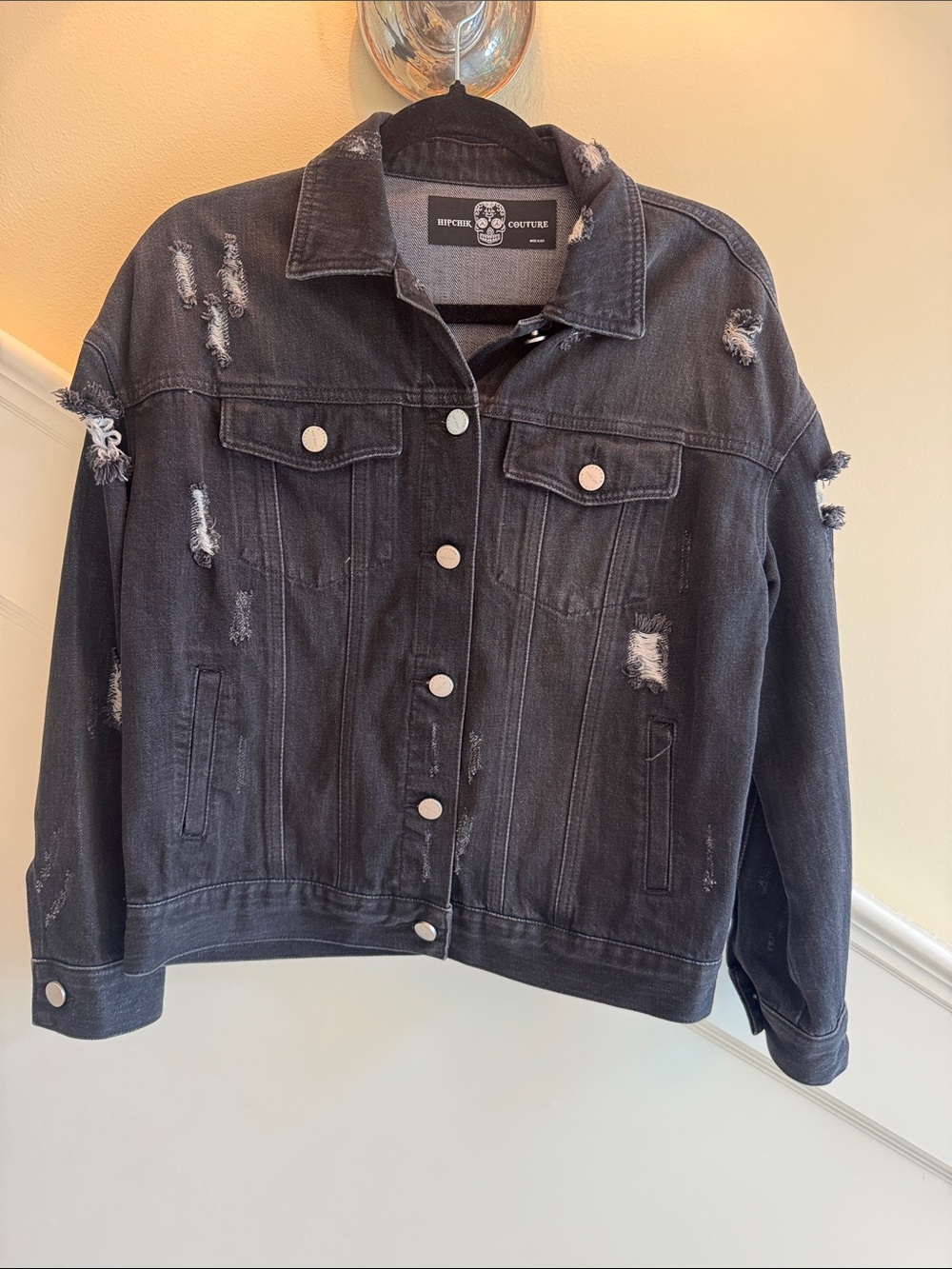 Distressed Black Denim Jacket - Women's
